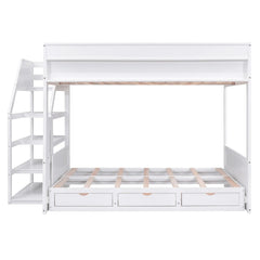 Bellemave® Full Size Wood Convertible Bunk Bed with Storage Staircase, Bedside Table and 3 Drawers - Bellemave