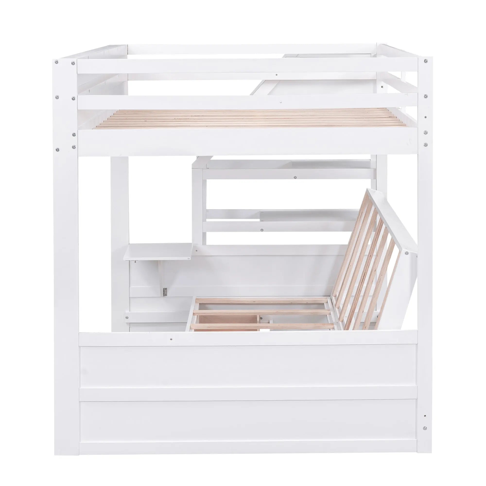 Bellemave® Full Size Wood Convertible Bunk Bed with Storage Staircase, Bedside Table and 3 Drawers - Bellemave