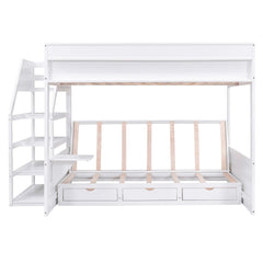 Bellemave® Full Size Wood Convertible Bunk Bed with Storage Staircase, Bedside Table and 3 Drawers - Bellemave