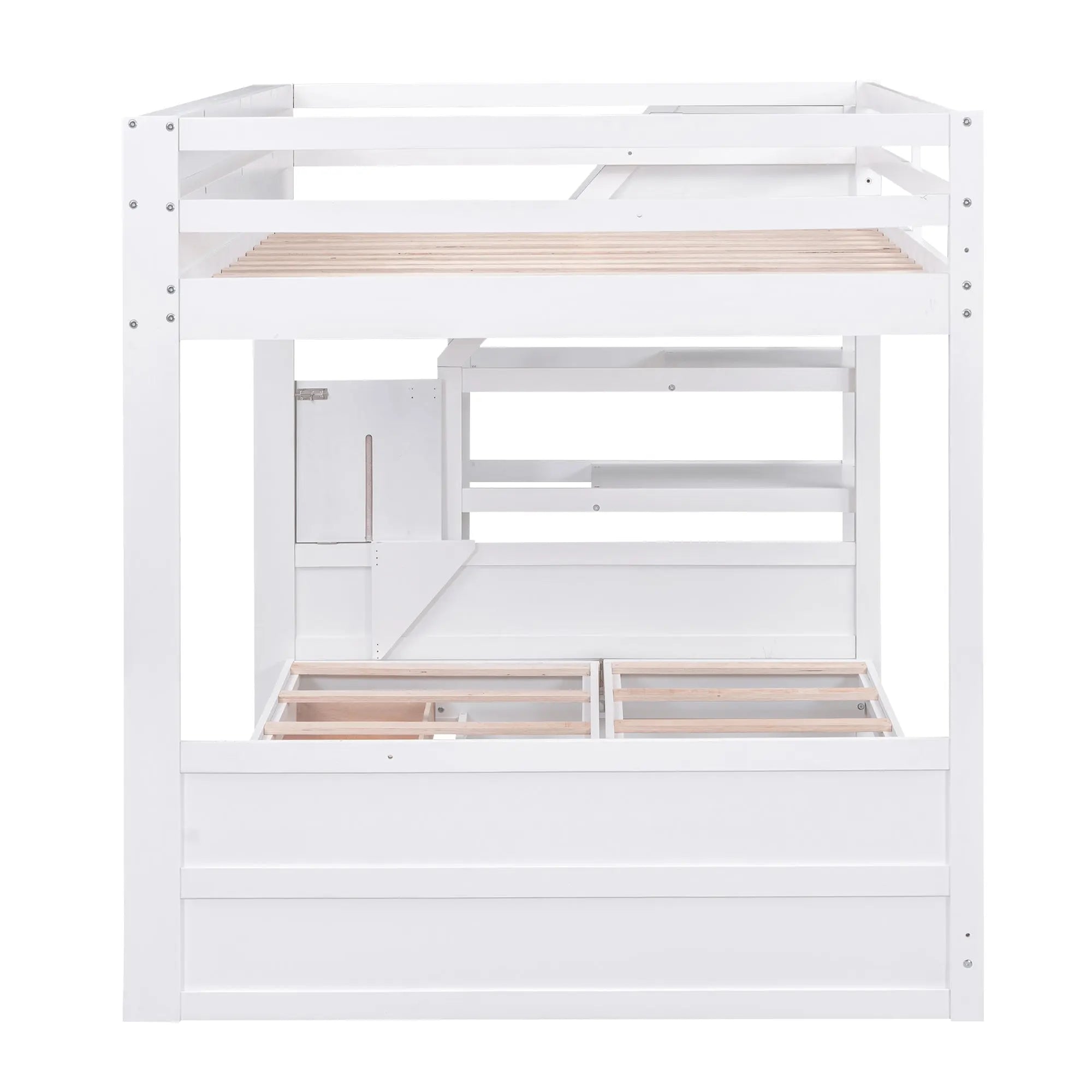 Bellemave® Full Size Wood Convertible Bunk Bed with Storage Staircase, Bedside Table and 3 Drawers - Bellemave