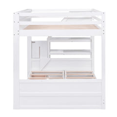 Bellemave® Full Size Wood Convertible Bunk Bed with Storage Staircase, Bedside Table and 3 Drawers - Bellemave