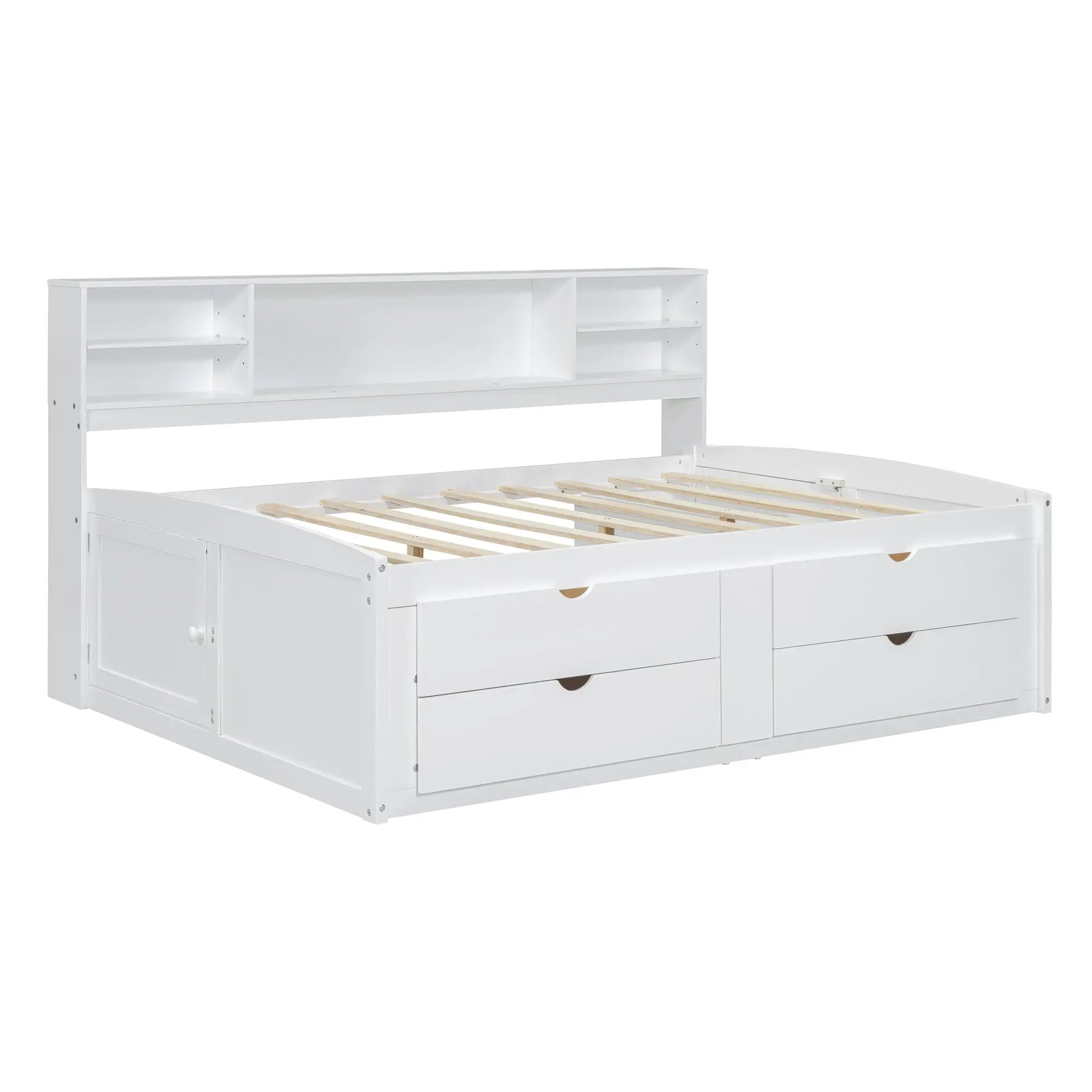 Bellemave® Full Size Wood Daybed with 2 Bedside Cabinets, Upper Shelves and 4 Drawers - Bellemave