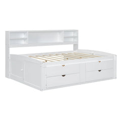 Bellemave® Full Size Wood Daybed with 2 Bedside Cabinets, Upper Shelves and 4 Drawers - Bellemave
