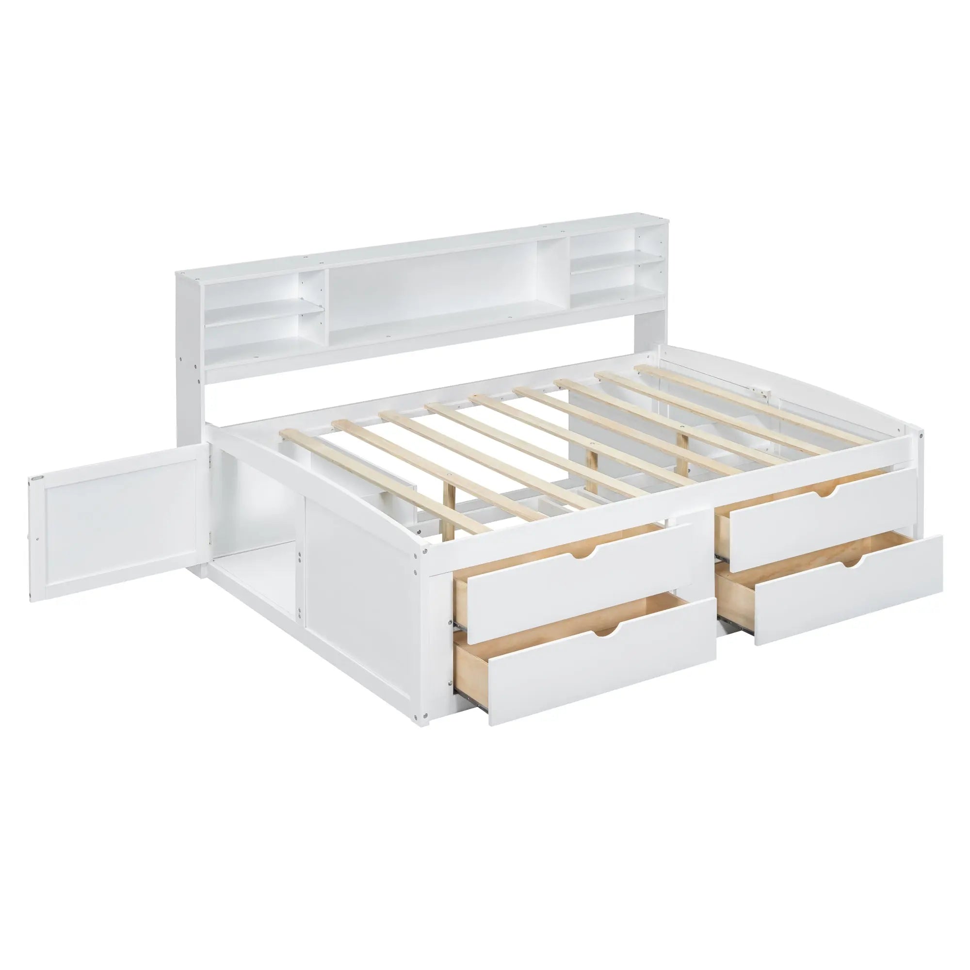 Bellemave® Full Size Wood Daybed with 2 Bedside Cabinets, Upper Shelves and 4 Drawers - Bellemave