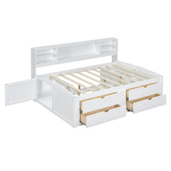 Bellemave® Full Size Wood Daybed with 2 Bedside Cabinets, Upper Shelves and 4 Drawers - Bellemave