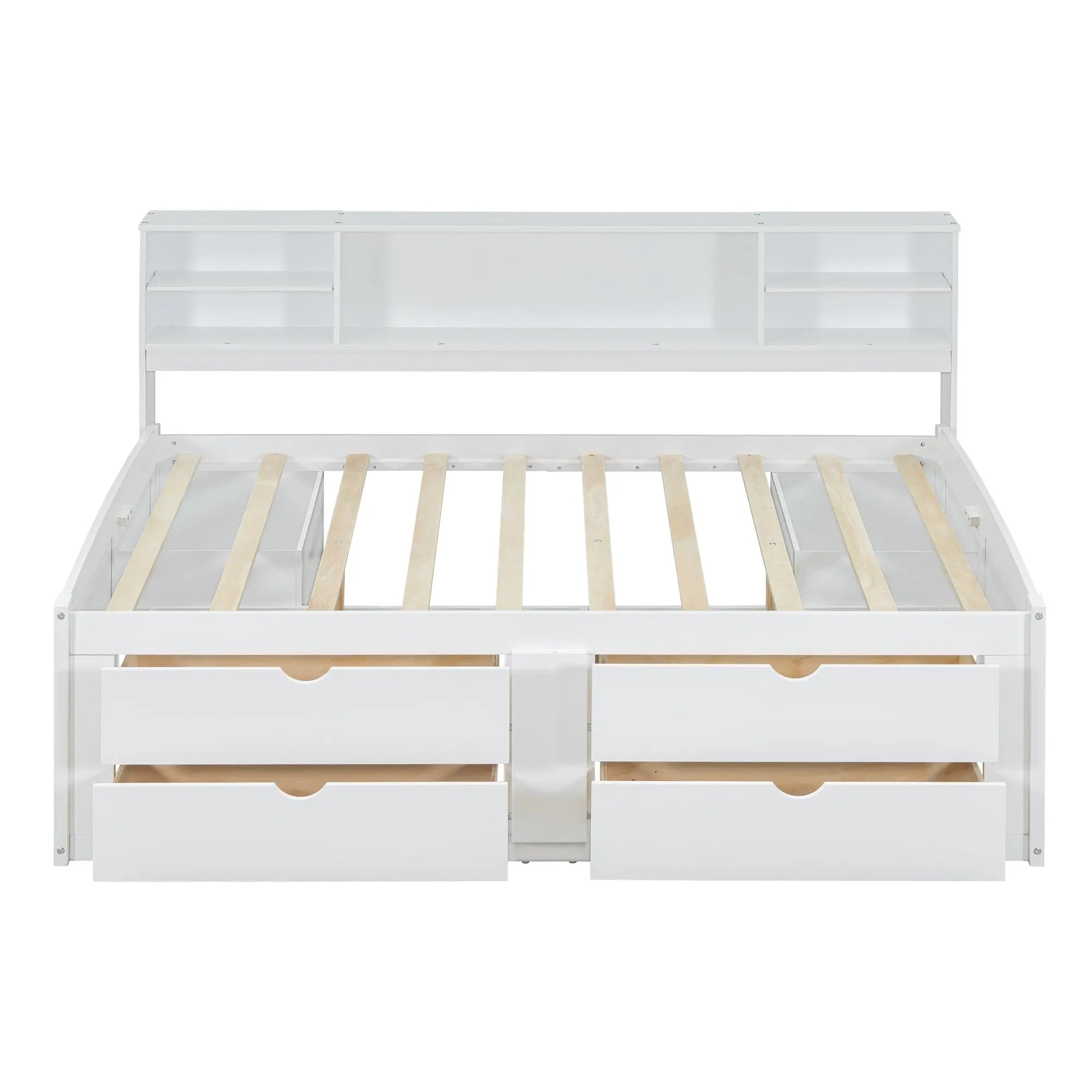 Bellemave® Full Size Wood Daybed with 2 Bedside Cabinets, Upper Shelves and 4 Drawers - Bellemave