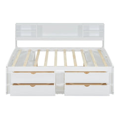 Bellemave® Full Size Wood Daybed with 2 Bedside Cabinets, Upper Shelves and 4 Drawers - Bellemave