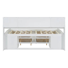 Bellemave® Full Size Wood Daybed with 2 Bedside Cabinets, Upper Shelves and 4 Drawers - Bellemave