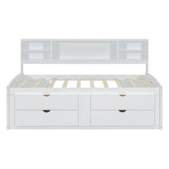 Bellemave® Full Size Wood Daybed with 2 Bedside Cabinets, Upper Shelves and 4 Drawers - Bellemave
