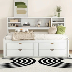 Bellemave® Full Size Wood Daybed with 2 Bedside Cabinets, Upper Shelves and 4 Drawers - Bellemave