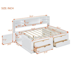 Bellemave® Full Size Wood Daybed with 2 Bedside Cabinets, Upper Shelves and 4 Drawers - Bellemave