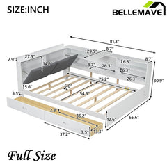 Bellemave® Full Size Wood Daybed with Storage Headboard, Shelves and 2 Drawers - Bellemave