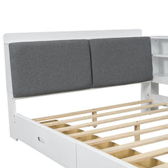 Bellemave® Full Size Wood Daybed with Storage Headboard, Shelves and 2 Drawers - Bellemave