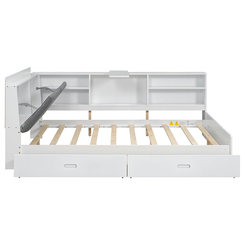Bellemave® Full Size Wood Daybed with Storage Headboard, Shelves and 2 Drawers - Bellemave