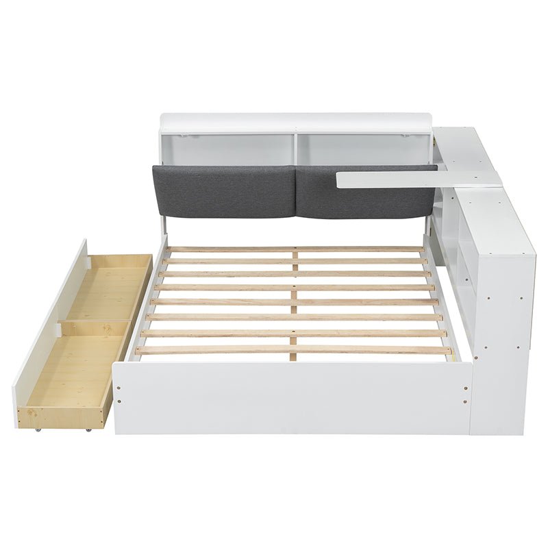 Bellemave® Full Size Wood Daybed with Storage Headboard, Shelves and 2 Drawers - Bellemave