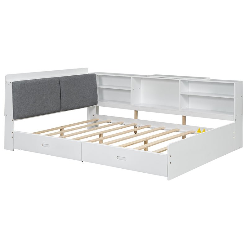 Bellemave® Full Size Wood Daybed with Storage Headboard, Shelves and 2 Drawers - Bellemave