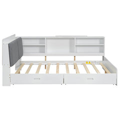 Bellemave® Full Size Wood Daybed with Storage Headboard, Shelves and 2 Drawers - Bellemave