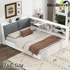 Bellemave® Full Size Wood Daybed with Storage Headboard, Shelves and 2 Drawers - Bellemave