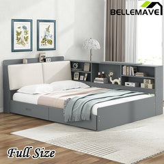 Bellemave® Full Size Wood Daybed with Storage Headboard, Shelves and 2 Drawers - Bellemave
