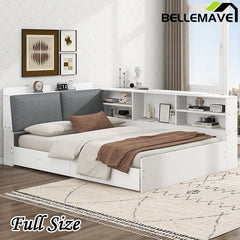 Bellemave® Full Size Wood Daybed with Storage Headboard, Shelves and 2 Drawers - Bellemave