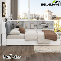Bellemave® Full Size Wood Daybed with Storage Headboard, Shelves and 2 Drawers - Bellemave