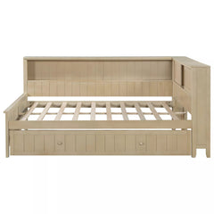 Bellemave® Full Size Wood Daybed with Storage Shelves and Trundle, Solid Wood Daybed Frame - Bellemave
