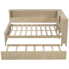 Bellemave® Full Size Wood Daybed with Storage Shelves and Trundle, Solid Wood Daybed Frame - Bellemave