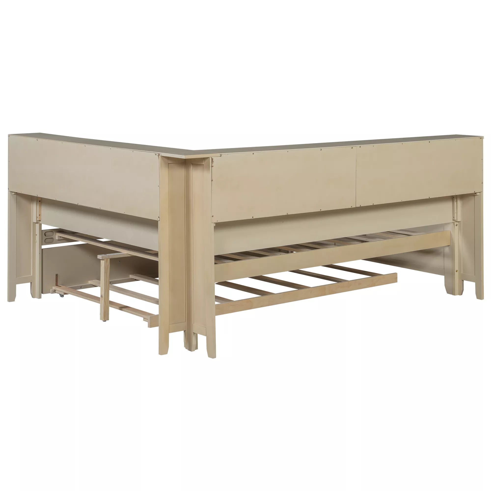 Bellemave® Full Size Wood Daybed with Storage Shelves and Trundle, Solid Wood Daybed Frame - Bellemave