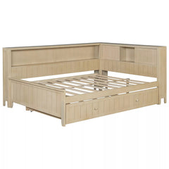 Bellemave® Full Size Wood Daybed with Storage Shelves and Trundle, Solid Wood Daybed Frame - Bellemave