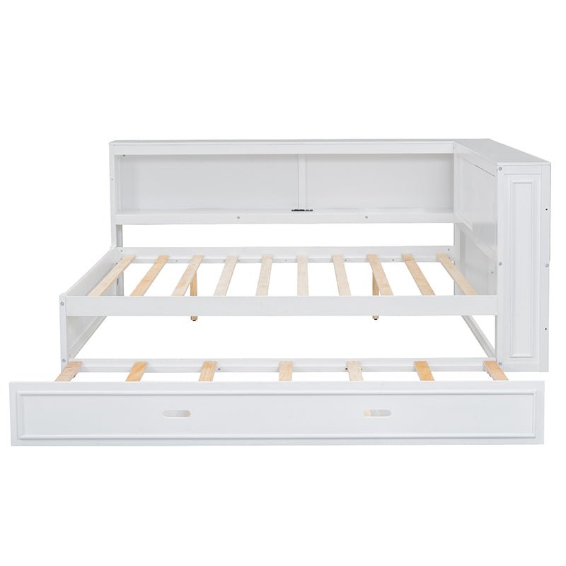 Bellemave® Full Size Wood Daybed with Storage Shelves, USB, LED and Trundle - Bellemave