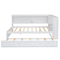 Bellemave® Full Size Wood Daybed with Storage Shelves, USB, LED and Trundle - Bellemave