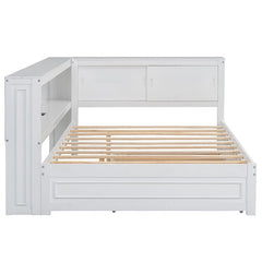 Bellemave® Full Size Wood Daybed with Storage Shelves, USB, LED and Trundle - Bellemave