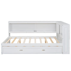 Bellemave® Full Size Wood Daybed with Storage Shelves, USB, LED and Trundle - Bellemave