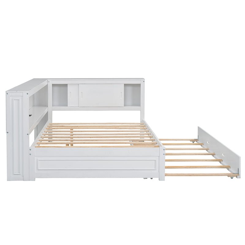 Bellemave® Full Size Wood Daybed with Storage Shelves, USB, LED and Trundle - Bellemave