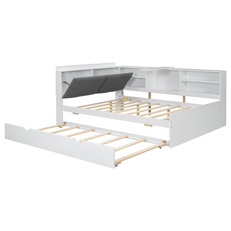 Bellemave® Full Size Wood Daybed with Trundle, Shelves and Storage Headboard - Bellemave