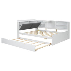 Bellemave® Full Size Wood Daybed with Trundle, Shelves and Storage Headboard - Bellemave