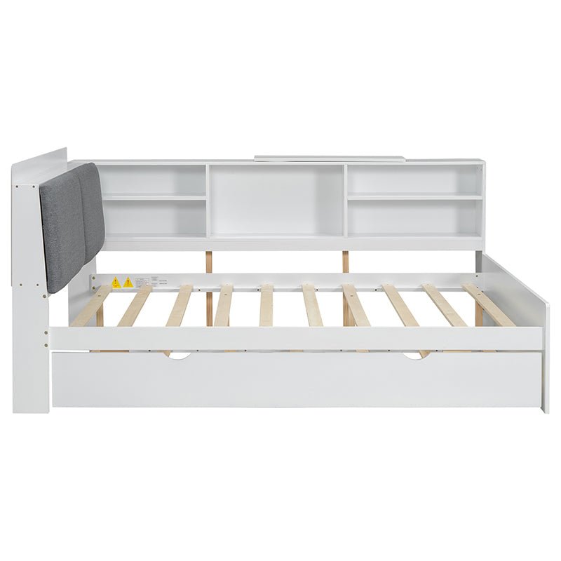 Bellemave® Full Size Wood Daybed with Trundle, Shelves and Storage Headboard - Bellemave