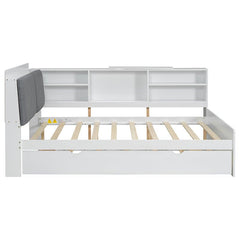 Bellemave® Full Size Wood Daybed with Trundle, Shelves and Storage Headboard - Bellemave