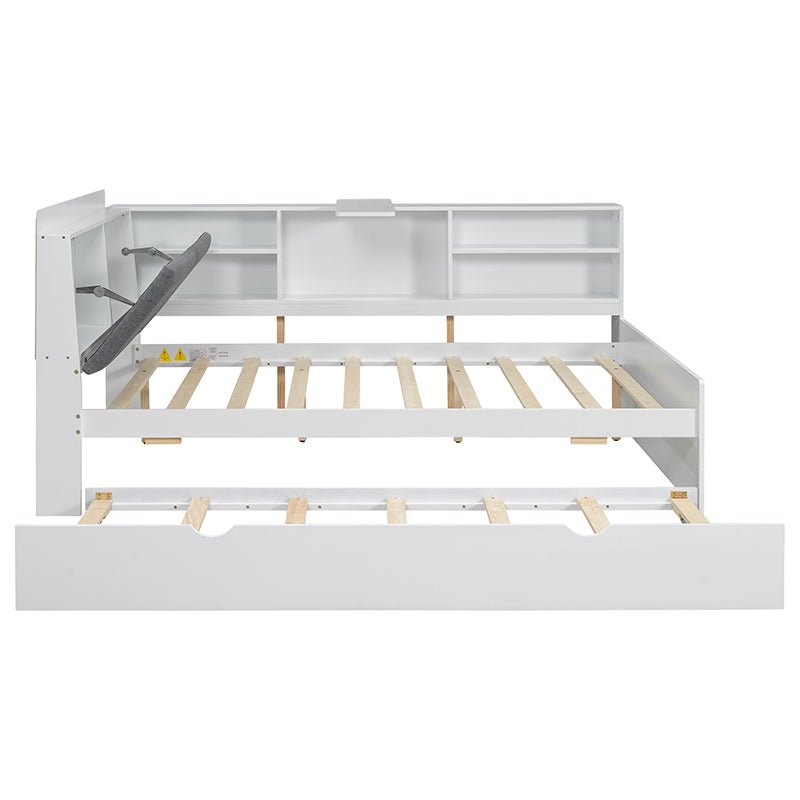Bellemave® Full Size Wood Daybed with Trundle, Shelves and Storage Headboard - Bellemave