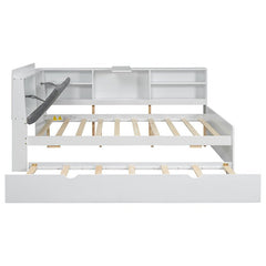 Bellemave® Full Size Wood Daybed with Trundle, Shelves and Storage Headboard - Bellemave