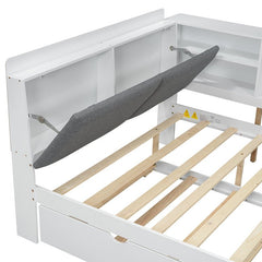 Bellemave® Full Size Wood Daybed with Trundle, Shelves and Storage Headboard - Bellemave