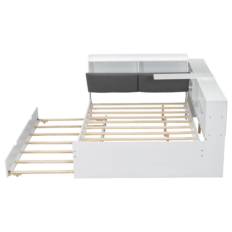 Bellemave® Full Size Wood Daybed with Trundle, Shelves and Storage Headboard - Bellemave