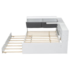 Bellemave® Full Size Wood Daybed with Trundle, Shelves and Storage Headboard - Bellemave