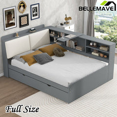 Bellemave® Full Size Wood Daybed with Trundle, Shelves and Storage Headboard - Bellemave