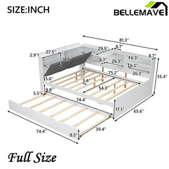 Bellemave® Full Size Wood Daybed with Trundle, Shelves and Storage Headboard - Bellemave