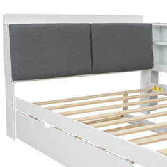 Bellemave® Full Size Wood Daybed with Trundle, Shelves and Storage Headboard - Bellemave