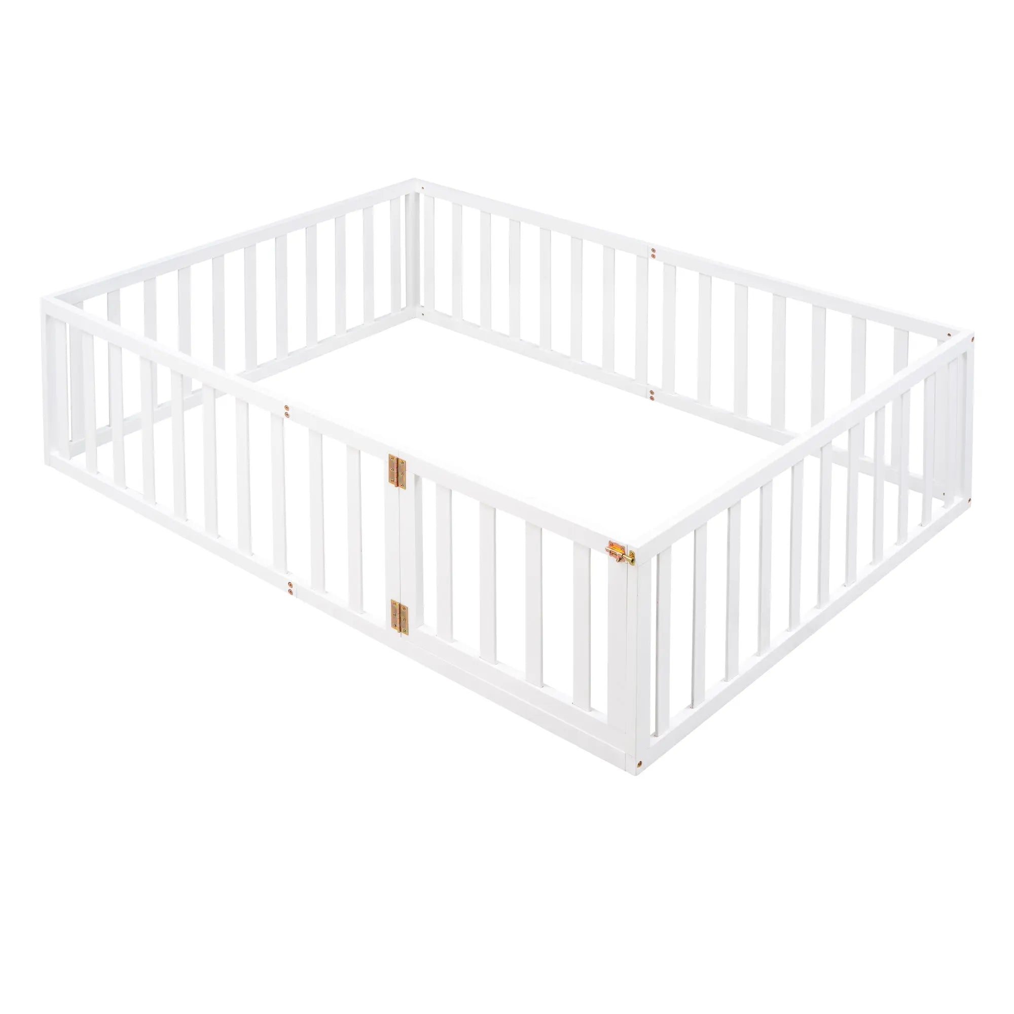 Bellemave® Full Size Wood Floor Bed Frame with Fence and Door - Bellemave