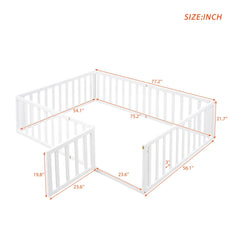 Bellemave® Full Size Wood Floor Bed Frame with Fence and Door - Bellemave