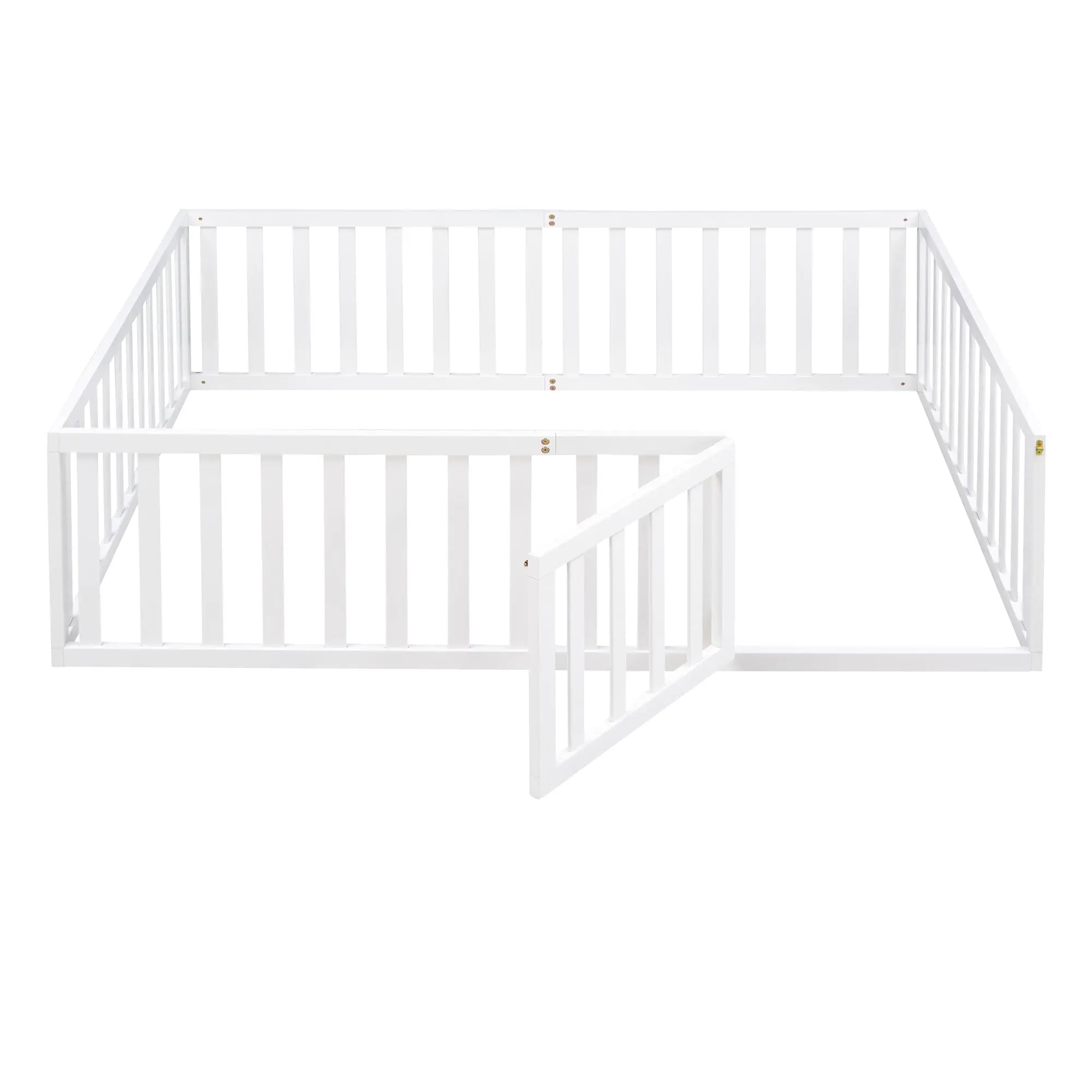 Bellemave® Full Size Wood Floor Bed Frame with Fence and Door - Bellemave