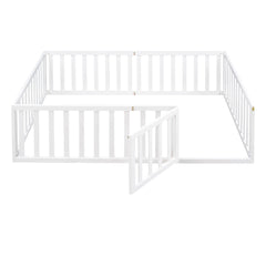 Bellemave® Full Size Wood Floor Bed Frame with Fence and Door - Bellemave
